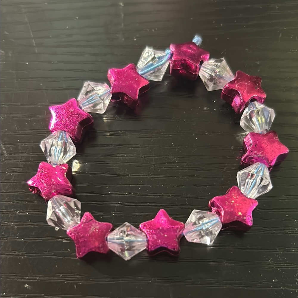 Pink Star and Clear Bead Bracelet